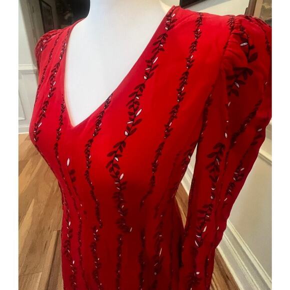 A Loves A Red V Neck Fit & Flare Dress Black Vine Sz 2 - Picture 4 of 8
